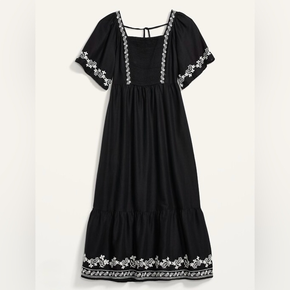 Old Navy Black Midi Dress with White Embroidery - Picture 5 of 5